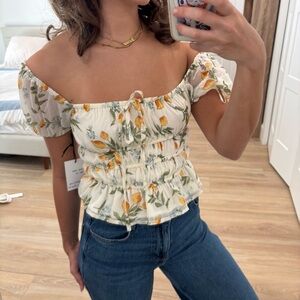Japna Off-Shoulder Lemon Top White and Yellow